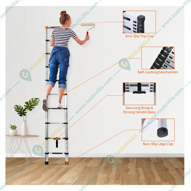 Smarty 9 steps (8.5 ft/2.5 Meter) Portable Single Side Telescopic Ladder