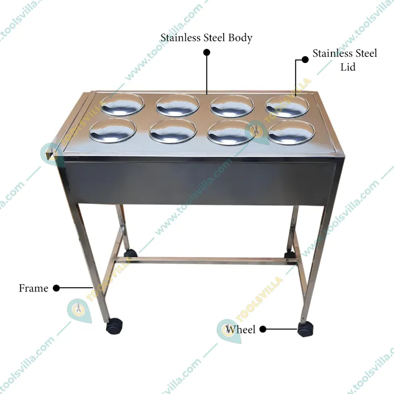 Commercial 8 Containers Stainless Steel Masala Trolley