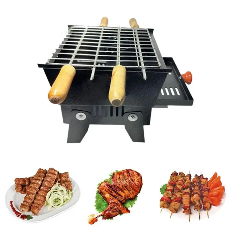 NE GRILLS Premium Quality 8 inch Mini Charcoal BBQ Grill with 4 Skewers