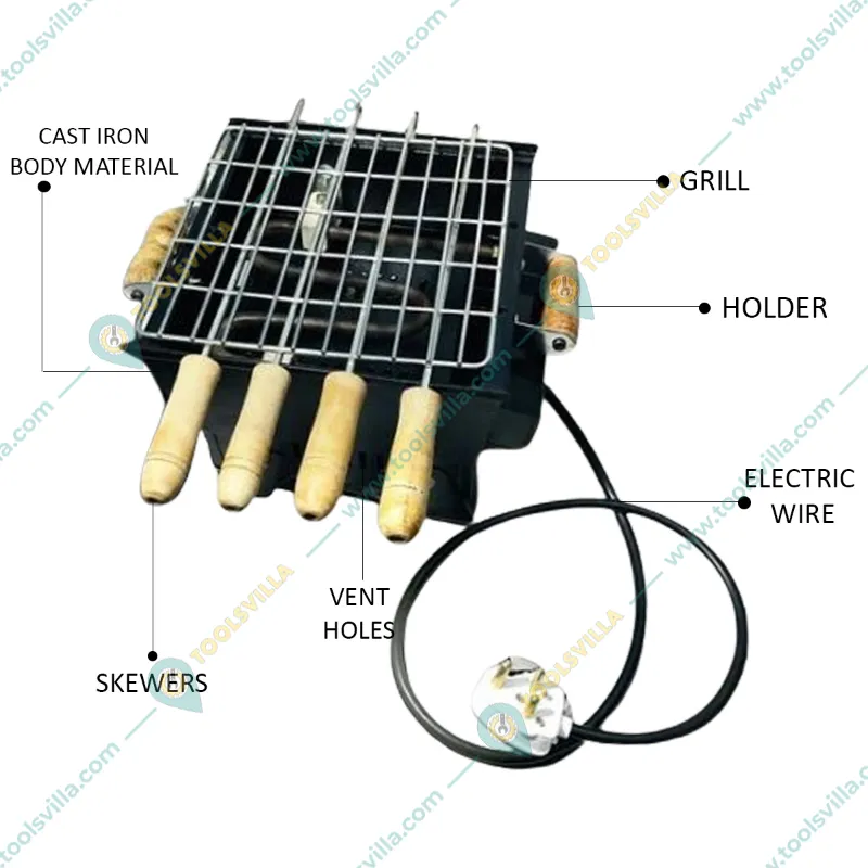 8 inch Mini Electric BBQ Grill with 4 Skewers and 1 Grill