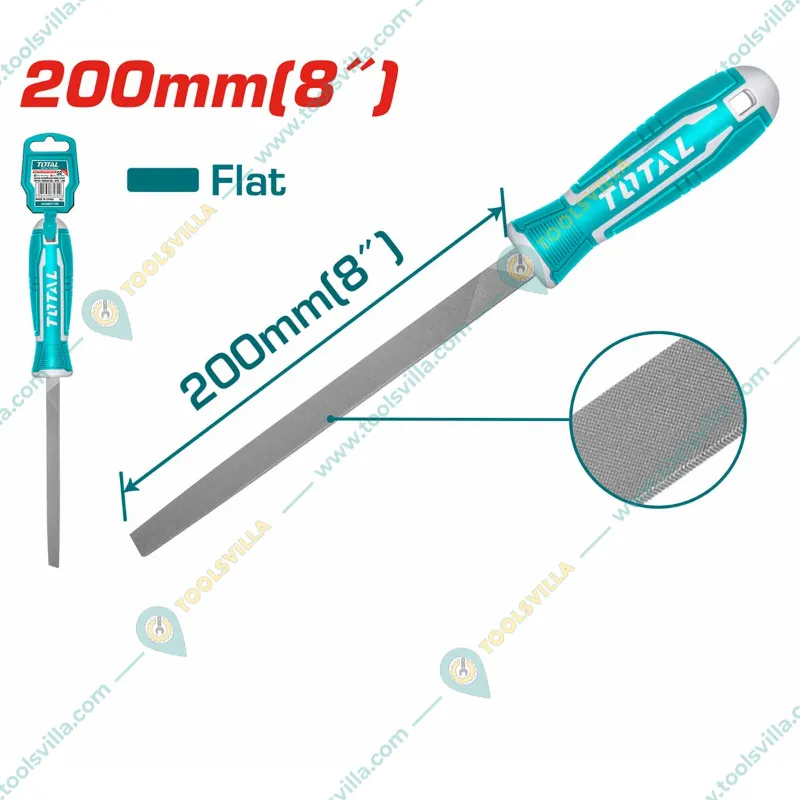Total 8 Inch / 200 mm Flat Steel File (THT91186) Pack of 4