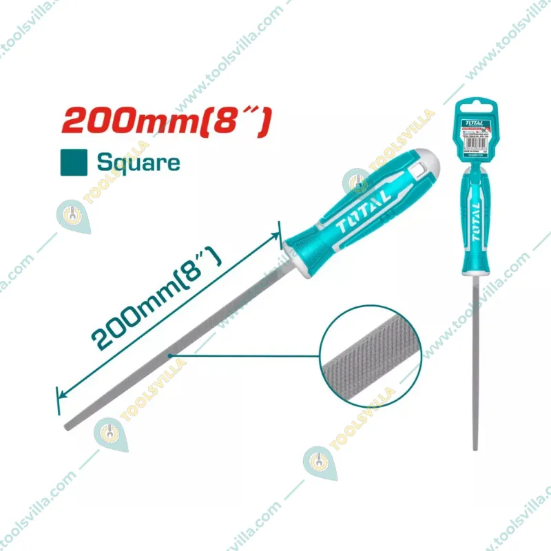 Total 8 Inch / 200 mm Square Steel File (THT91886) Pack of 4