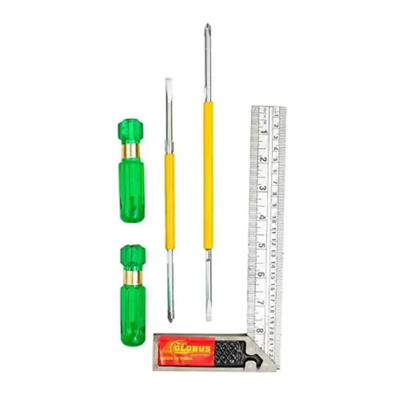 Globus 3pcs  Combo of 8 inch Black & Silver Try Square with 10 inch & 8 inch 2 in 1 Screw Driver (351)