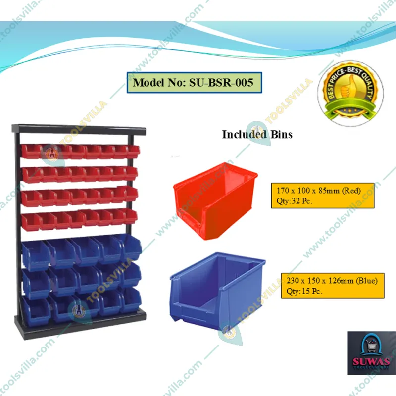 Suwas Trolley 7 Shelves Powder Coated Bin Storage Rack , Load Capacity - 8 Kg/Shelf (Warranty - 1 Year)(SU-BSR-005-1)