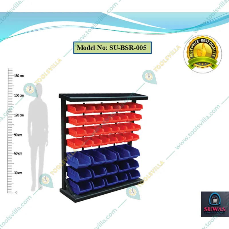 Suwas Trolley 7 Shelves Powder Coated Bin Storage Rack , Load Capacity - 8 Kg/Shelf (Warranty - 1 Year)(SU-BSR-005-1)
