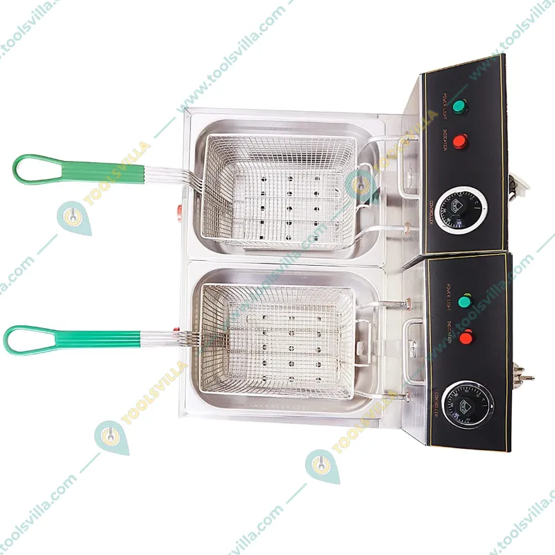 Heavy-Duty Double Pan 8L+8L Electric and Gas Deep Fat Fryer 5000W, SS Body