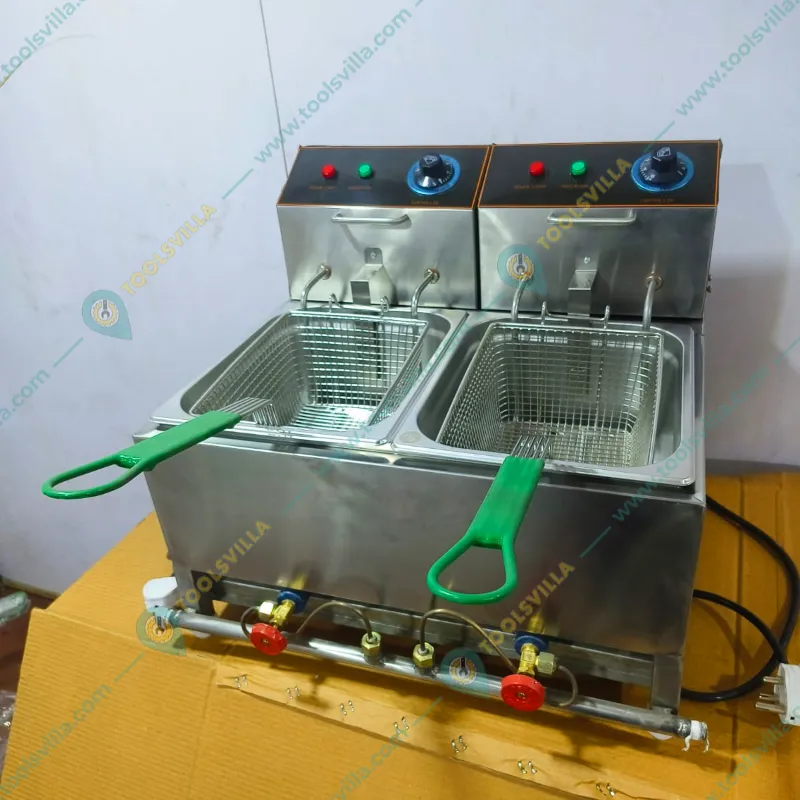Heavy-Duty Double Pan 8L+8L Electric and Gas Deep Fat Fryer 5000W, SS Body