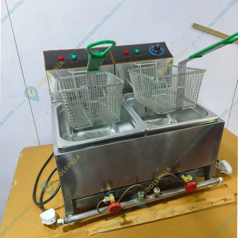 Heavy-Duty Double Pan 8L+8L Electric and Gas Deep Fat Fryer 5000W, SS Body