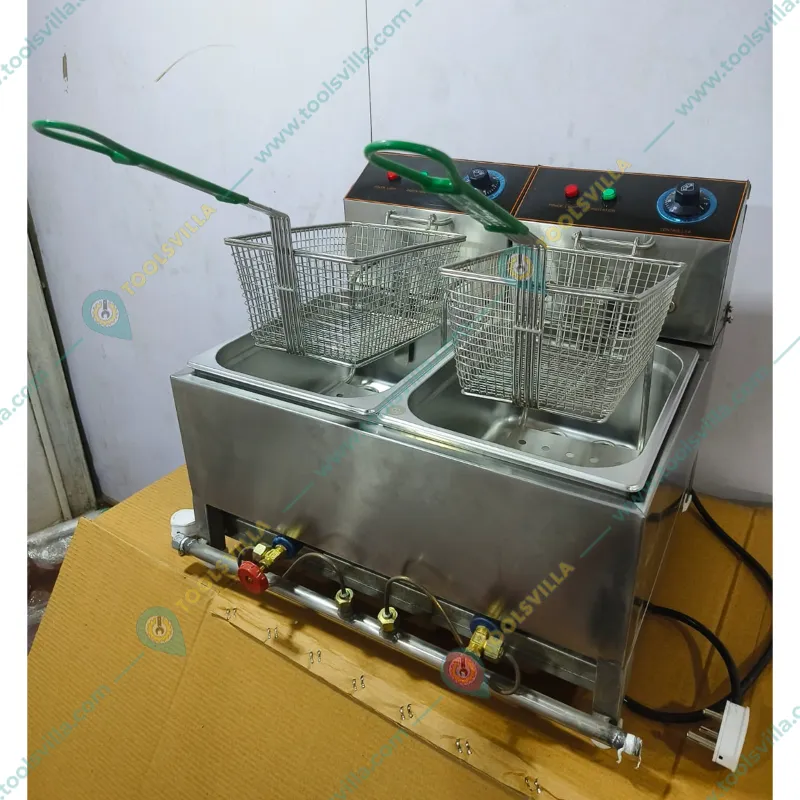 Heavy-Duty Double Pan 8L+8L Electric and Gas Deep Fat Fryer 5000W, SS Body
