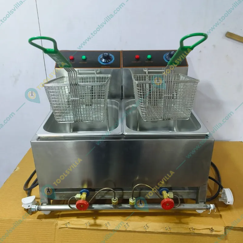 Heavy-Duty Double Pan 8L+8L Electric and Gas Deep Fat Fryer 5000W, SS Body