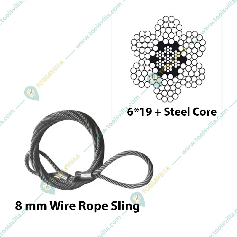 MAHADEV 8 mm 4 Meter Wire Rope Sling,6x19 Steel Core, Single Leg For Lifting, Rigging, and Material Handling