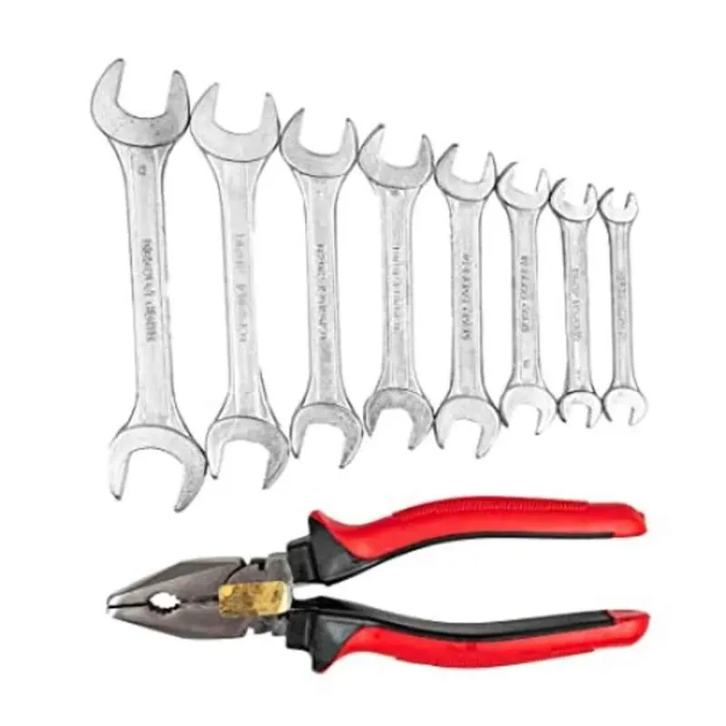 Globus Combo of 8 Pcs 6-7 to 20-22 Steel Double Open End Spanner Set and 8 inch Combination Plier (319)