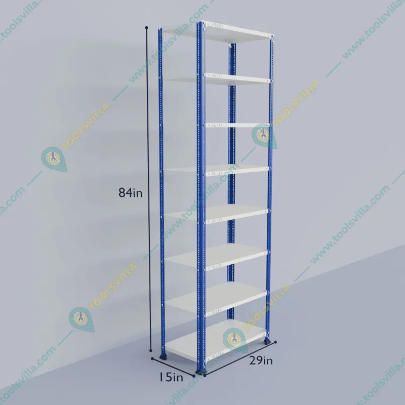 Alija 84 x 28 x 15 Inch 8 Shelves Multipurpose Storage Rack With Accessories ( Colour- Blue & Ivory)(Gauge-22 Gauge)
