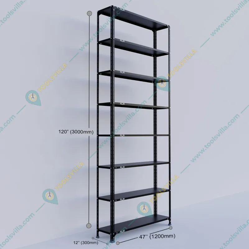 Alija 22 Gauge ‎30D x 120W x 300H Cm 8 Shelves Multipurpose Storage Rack With Accessories(Color-Black )