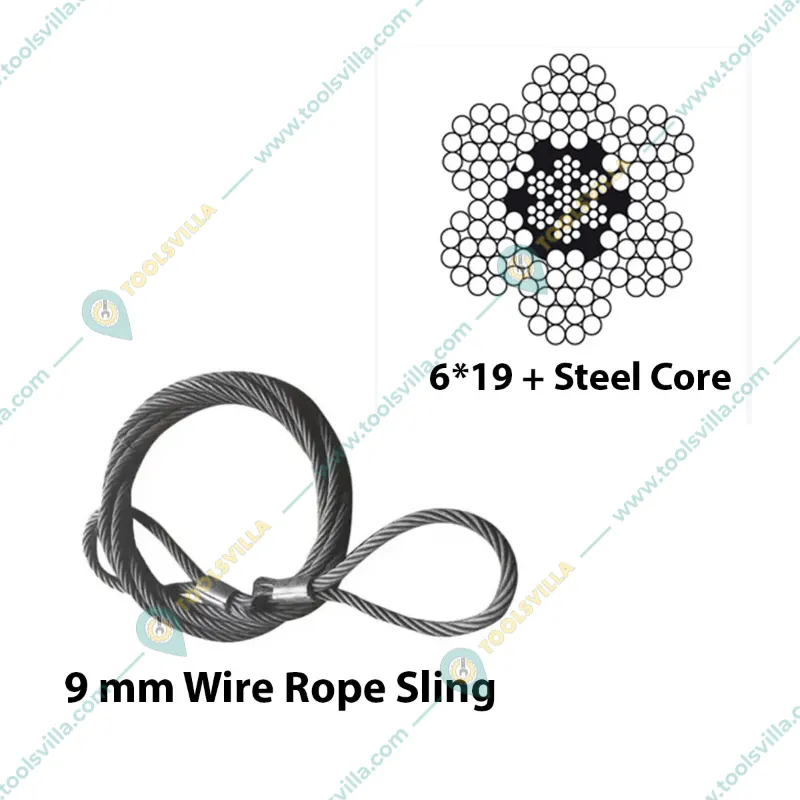 MAHADEV 9 mm 12 Meter Wire Rope Sling,950 load capacity, 6x19 Steel Core For Lifting, Rigging, and Material Handling