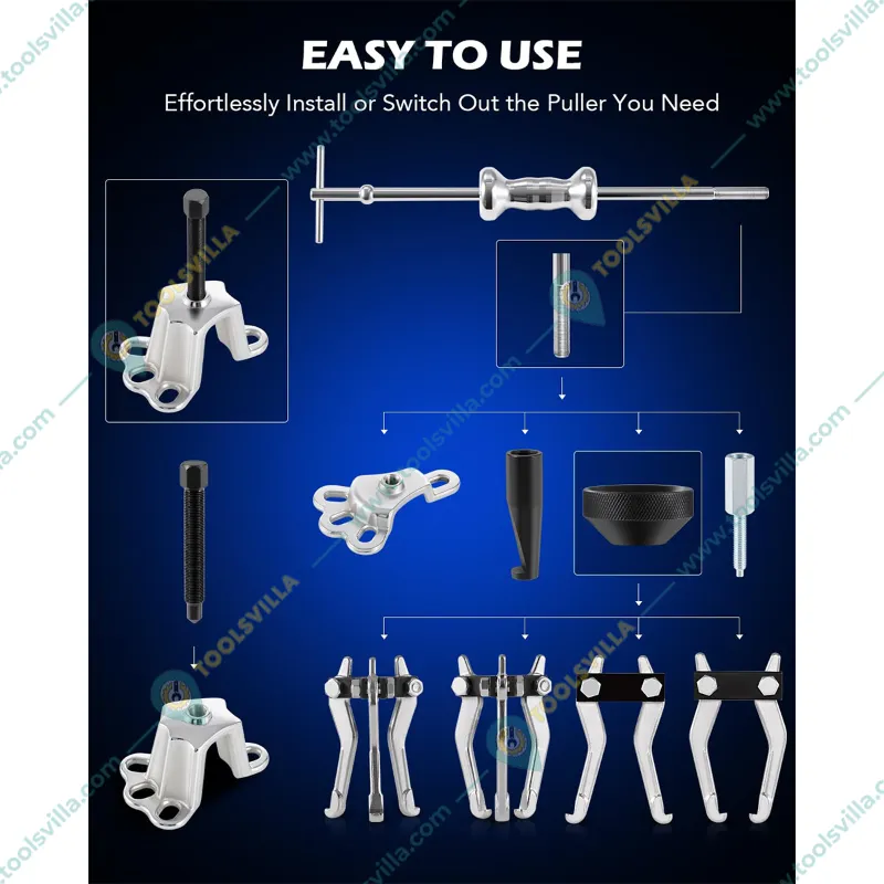 Premium Quality 9 Way Slide Hammer Puller Set, Front Wheel Hub Bearing Remover & Rear Wheel Axle Shaft Puller Tool Kit