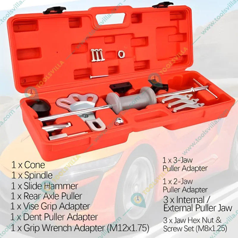 Premium Quality 9 Way Slide Hammer Puller Set, Front Wheel Hub Bearing Remover & Rear Wheel Axle Shaft Puller Tool Kit