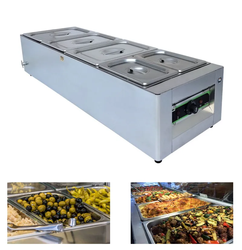 ADORMA BM 32, 3x8 and 2x4 Liter 5 Pot Electric Bain Marie, 1200W (32L) For Buffet Purpose with 1 Year Warranty