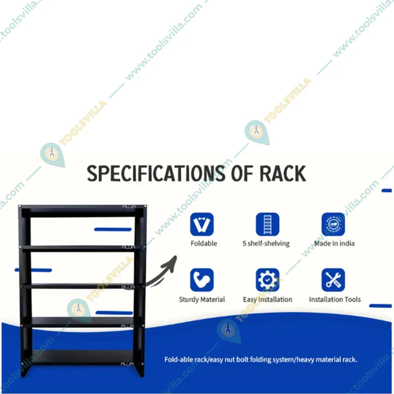 Alija 48 x 35 x 12 Inchs 5 Solid Metal Shelves Multipurpose Rack(Color-Black)