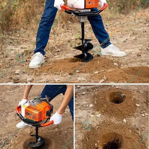 Heavy Duty 63-cc Earth Auger Engine with 152.4 mm (6 inch) Drill Bit | Post Hole Digger | Soil Drilling Machine