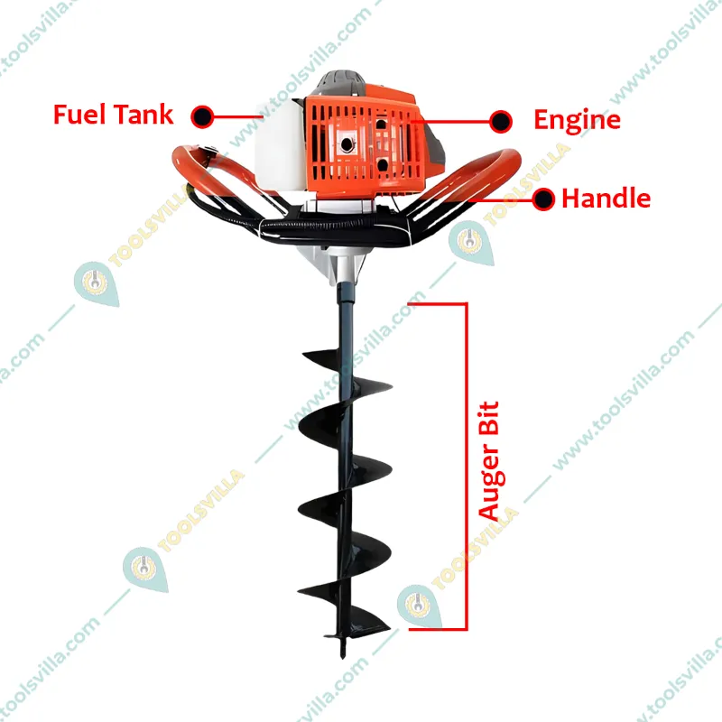 Heavy Duty 63-cc Earth Auger Engine with 152.4 mm (6 inch) Drill Bit | Post Hole Digger | Soil Drilling Machine