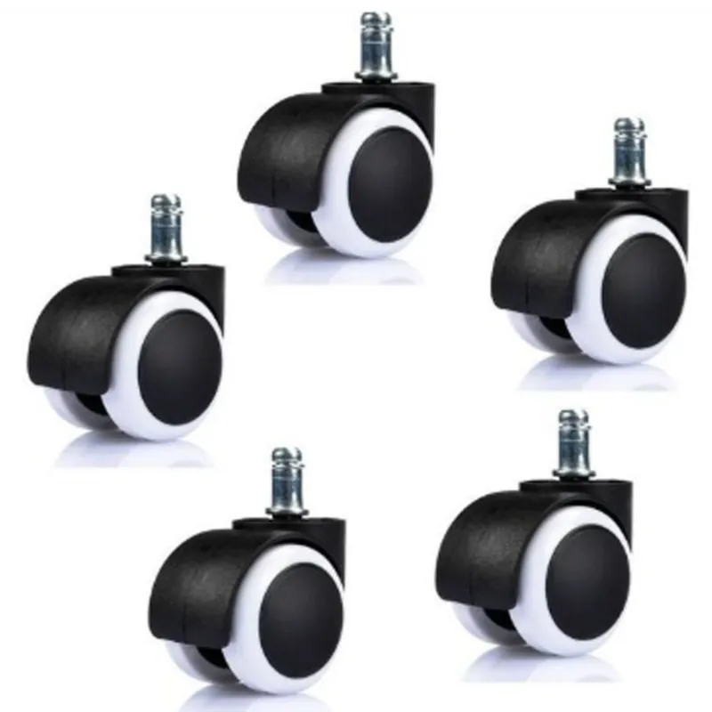 Prakash Pack Of 5  Nylon Castor Pin Type Revolving Chair Wheel (Black and White) 