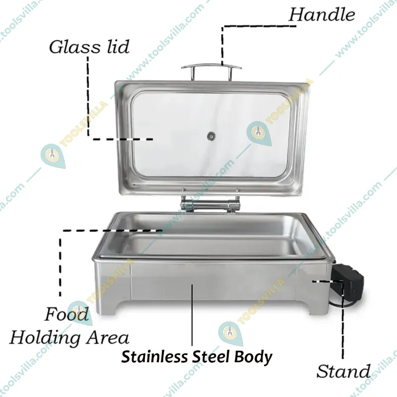 Premium Quality Buffet Food Warmer with Electric Based and Glass Lid, 9 Liter Capacity