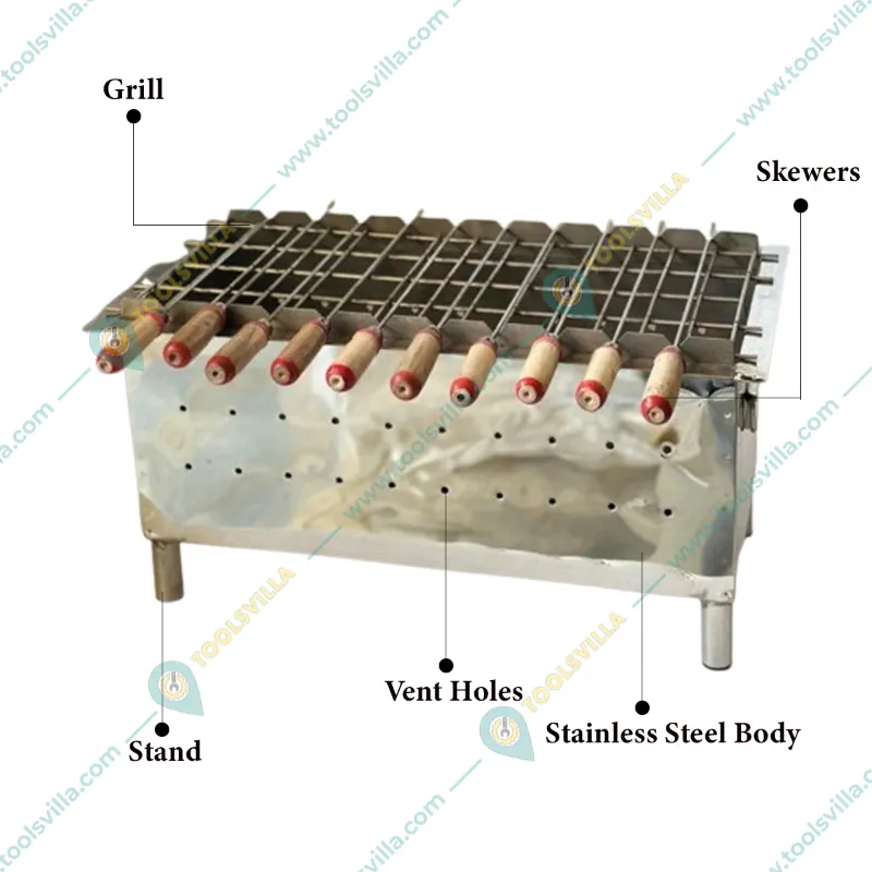Premium Quality SS Charcoal Barbeque Grill, With 6 Skewers