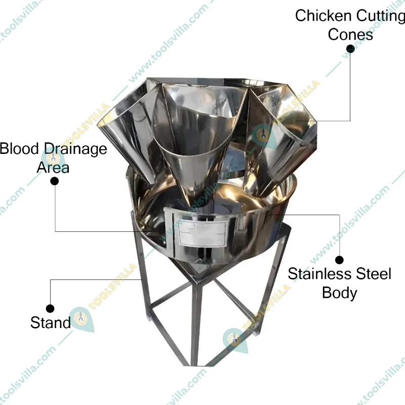 Commercial Stainless Steel Body Chicken Cutting Cone Machine, 5 Birds
