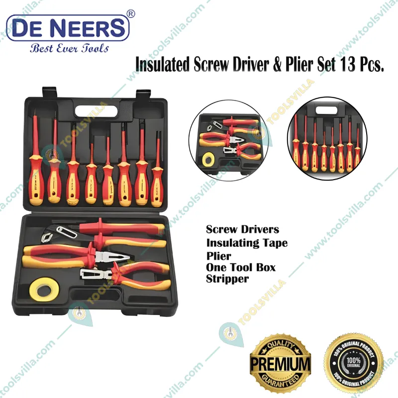 DE NEERS 13 Pcs Insulated Screw Driver & Plier Set (12 PCS + 1 TOOL BOX) - KIT K