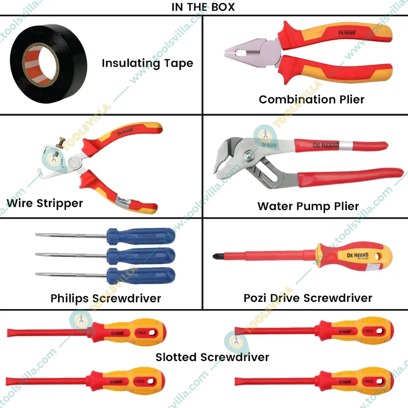 DE NEERS 13 Pcs Insulated Screw Driver & Plier Set (12 PCS + 1 TOOL BOX) - KIT K