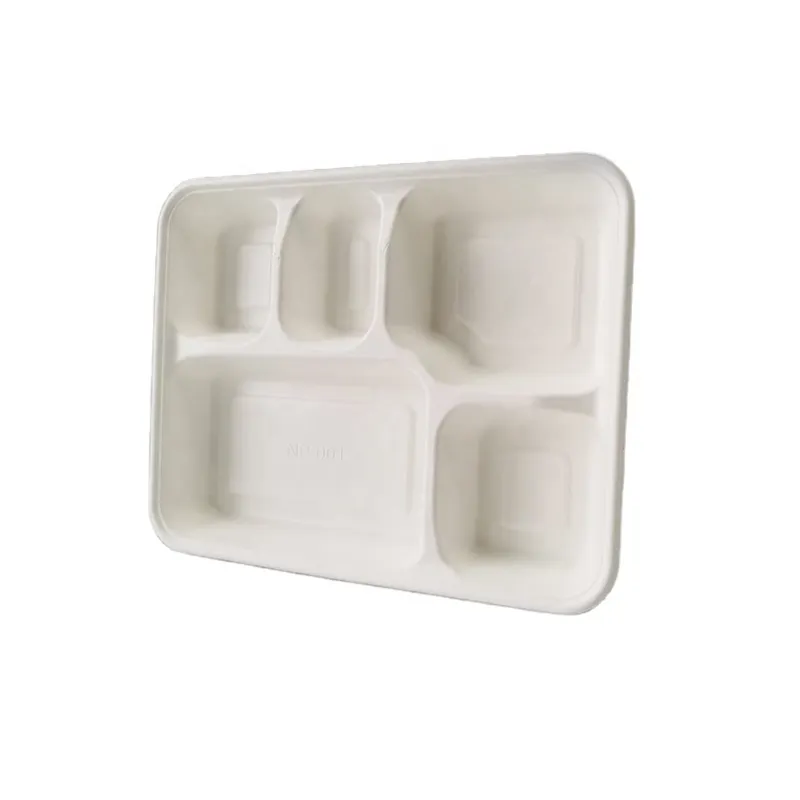 5 Compartment Rectangular Eco-friendly Plates(Pack-50)