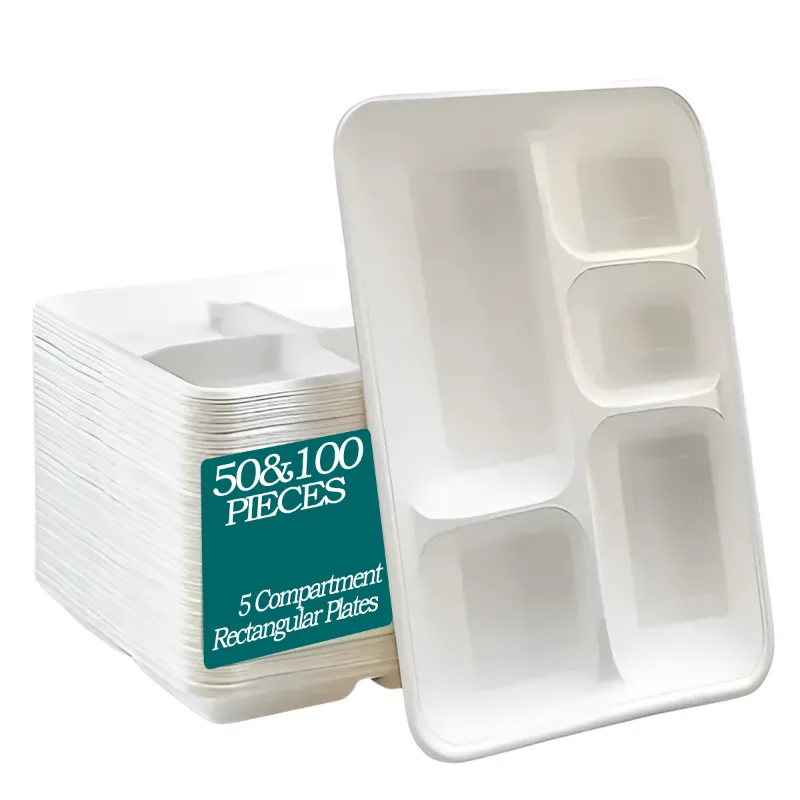 5 Compartment Rectangular Eco-friendly Plates