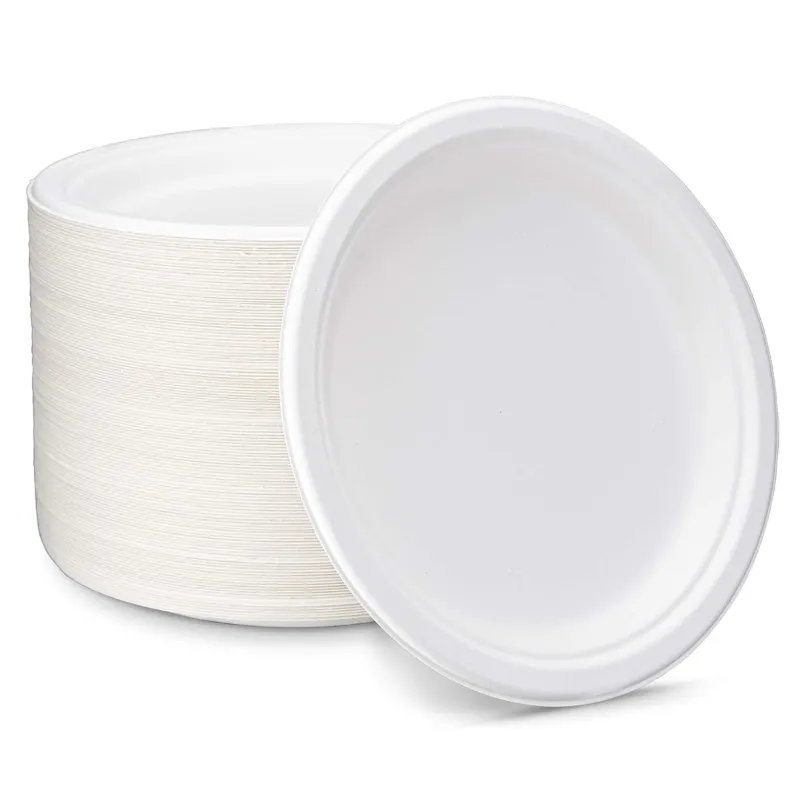 50 Pcs Bagasse Disposable Natural Biomass Round Plates 
