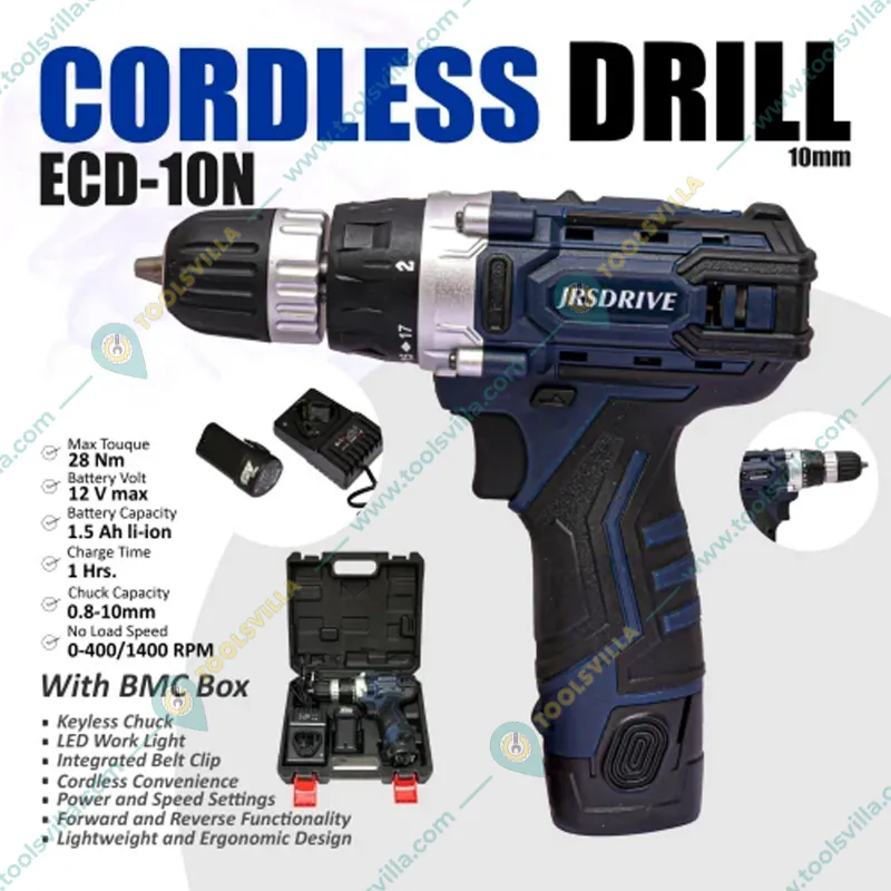 JRS Drive 10mm 12V Cordless Drill Machine with Battery & Charger, 1400 RPM (ECD-10N)