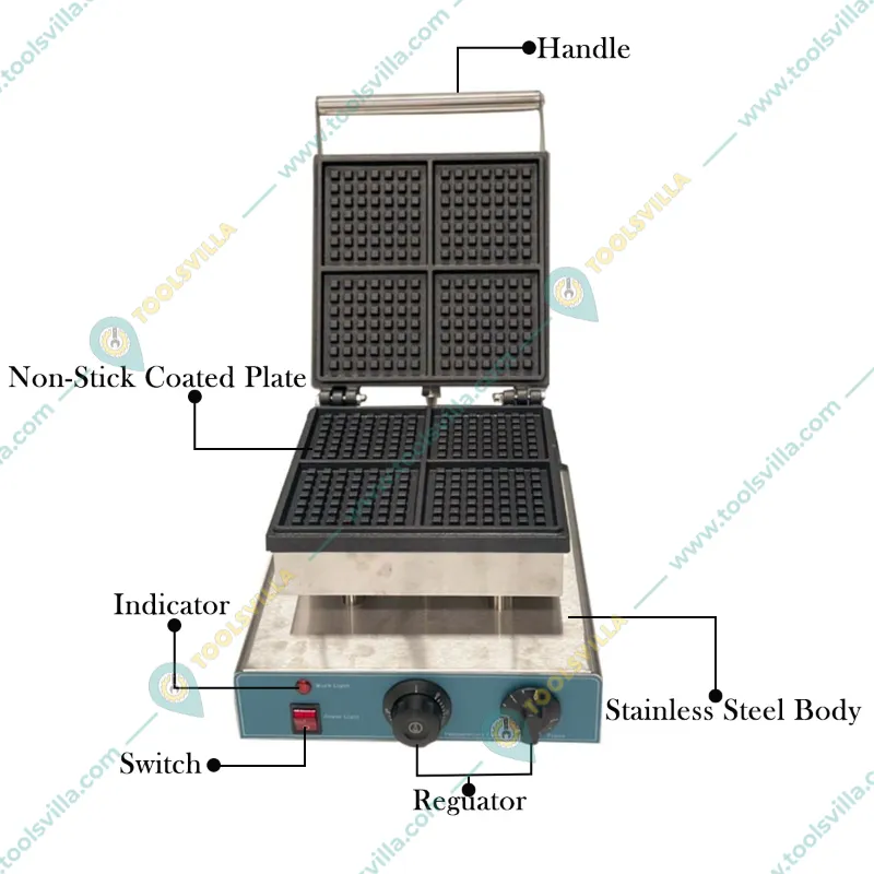 Commercial Electric 4 Slot Biscuit Waffle Maker 1.8 kW