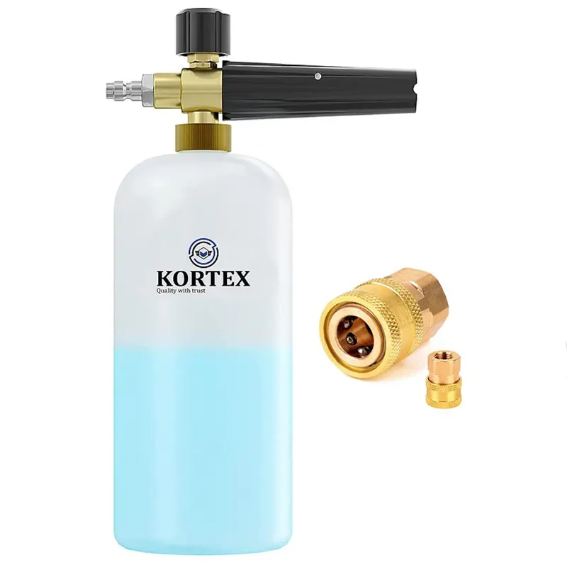 Kortex Heavy Duty Professional Foam Lance Bottle with Solid Brass Nozzle and Solid Brass Quick Connector Combo