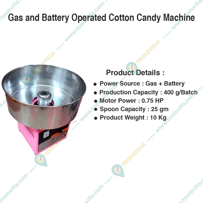 Commercial Gas and Battery Operated Cotton Candy Machine with 0.75 HP Motor with Free Sugar Scoop