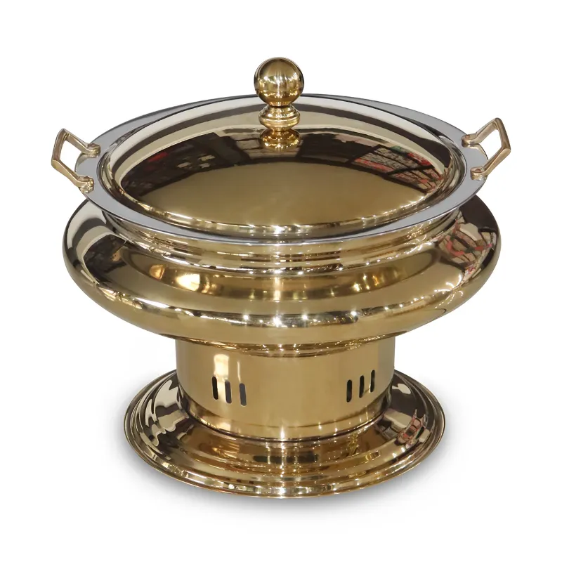 Premium Quality Golden Round Chafing Dish with Lid, 8 Liter Capacity