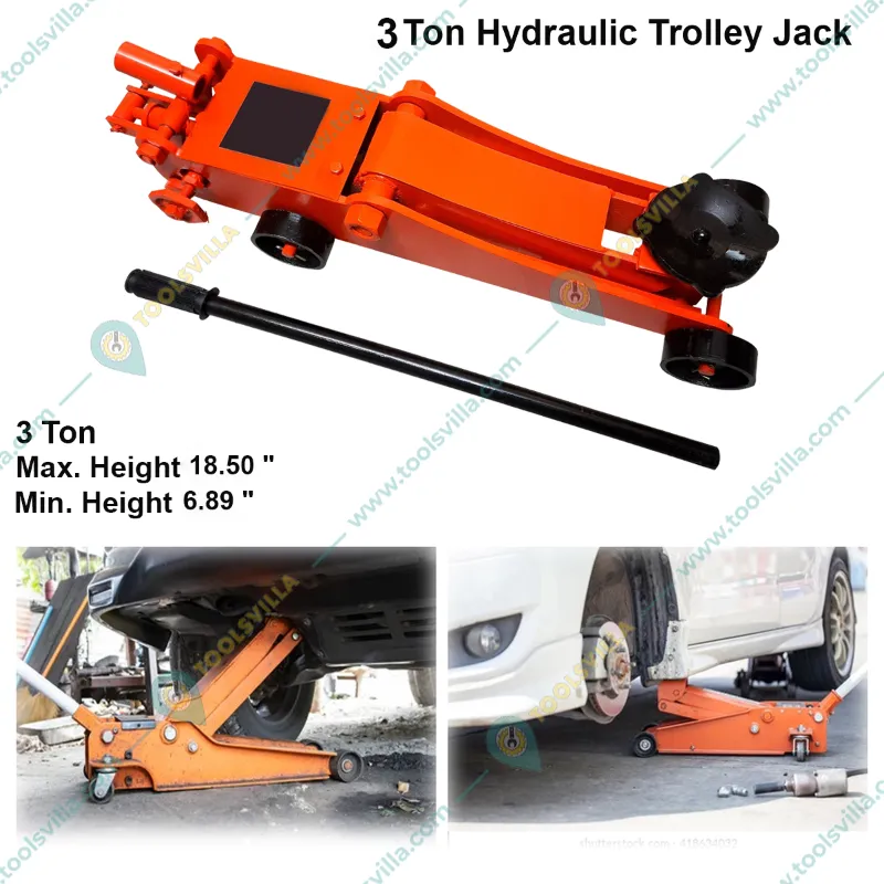 Heavy Duty 3 Ton Load Capacity Hydraulic Floor Trolley Jack for Commercial Purposes- 470 mm Max. Lifting Height
