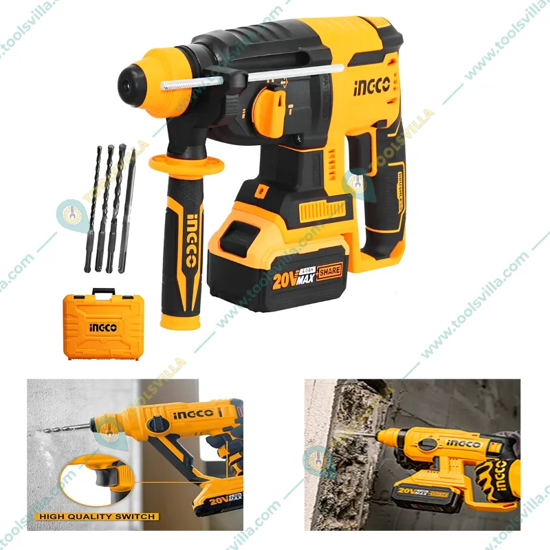 Ingco 20V 1100 RPM 5000 BPM Cordless Li Ion Rotary Hammer