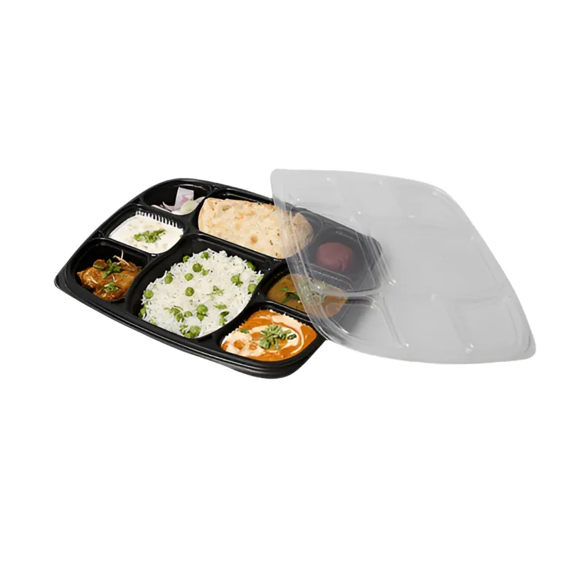 8 Compartment 300 Micron Plastic Meal Tray With Lid, for Thali, Dining and Outdoor Events