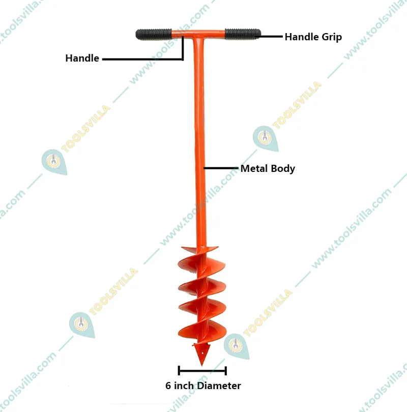 Redbuild Hand Held Post-Hole Digger with 6-inch Diameter for Dairy Farmers, Electricians, and Nursery Workers
