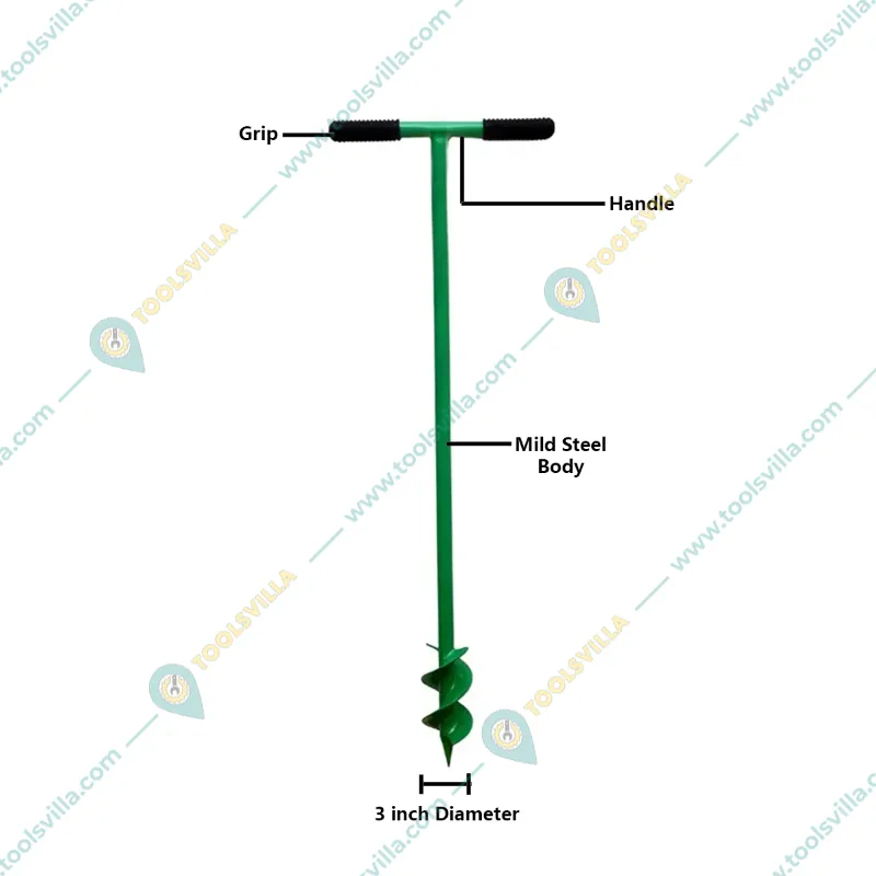 Redbuild Handheld Earth Auger Drill - 3 Inch Diameter Post Hole Digger with Non-Slip T-Handle for Tree Planting