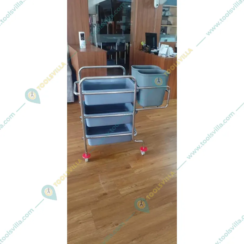 Heavy Duty Stainless Steel Restaurant Service Cart with Bucket