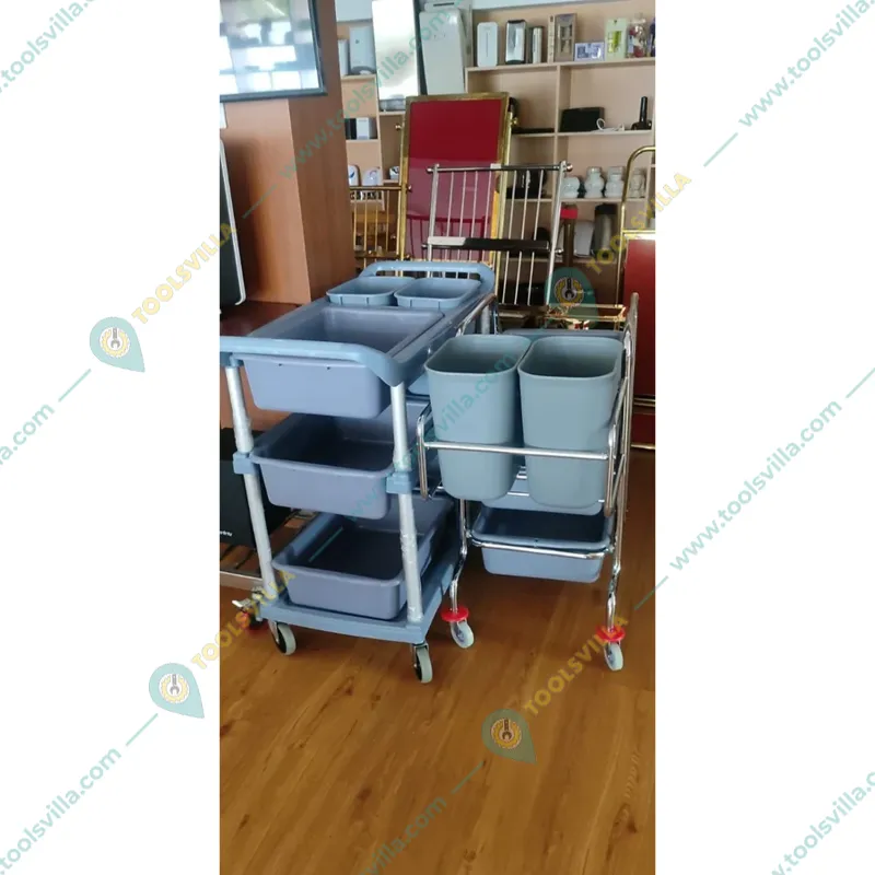 Heavy Duty Stainless Steel Restaurant Service Cart with Bucket