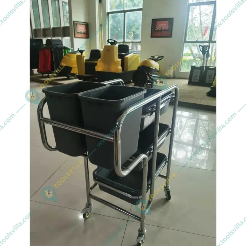 Heavy Duty Stainless Steel Restaurant Service Cart with Bucket