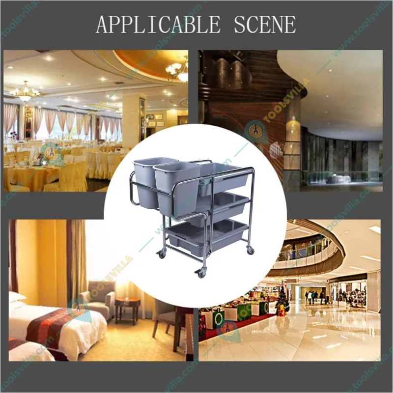 Heavy Duty Stainless Steel Restaurant Service Cart with Bucket