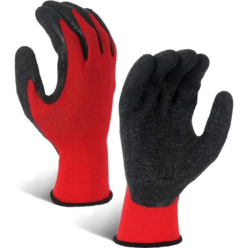 Heavy Duty Safety Gloves Pack of 10, 60, 300 Red Black Synthetic Latex Palm Coated, Cut-Resistant, Multipurpose, Washable(Pack-10 pcs)