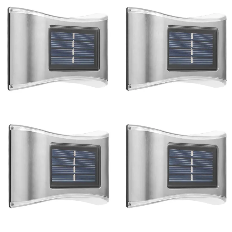 GIGAWATTS 6 LED Solar Wall Light Energy Efficient Stainless Steel Sconce for Courtyard, Garden, Corridor (Pack of 4)